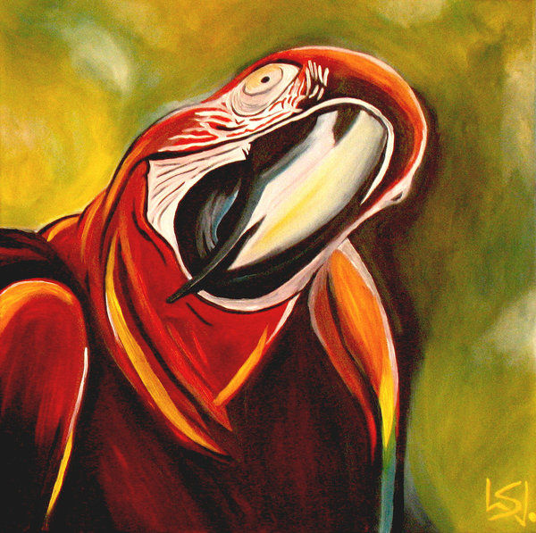 Jakob, Ölgemälde eines Ara-Papageis, Paradiesvogel